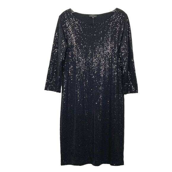 New SPENSE Dress 8 Black Sequined Long Sleeve Stretchy Glam LBD Date Night - Picture 1 of 7